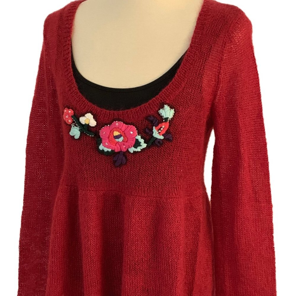 Moda International Scoop Neck Embroidered Sweater